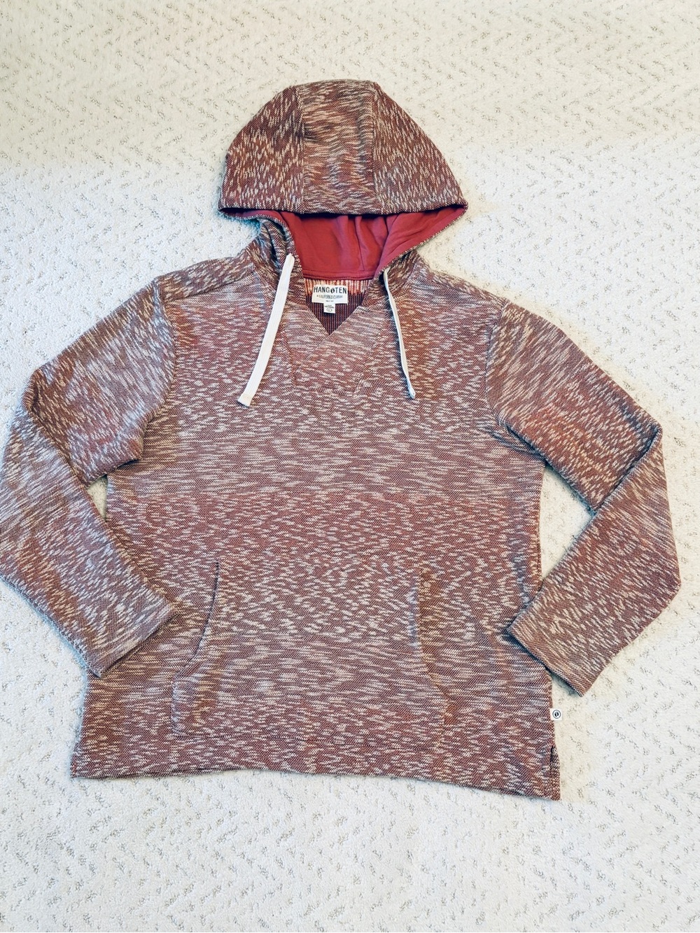 Hang Ten California Classic Hoodie Sweatshirt Size Large Mauve White Terry Weave